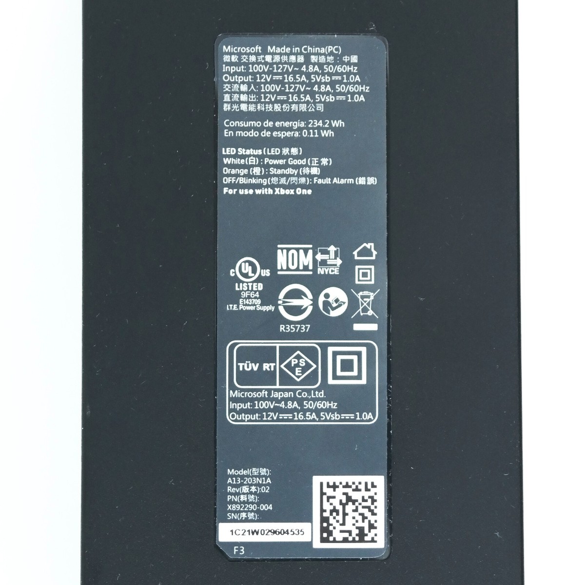 Genuine Microsoft 12-5V 16.5-1A A13-203N1A AC Adapter X892290-004