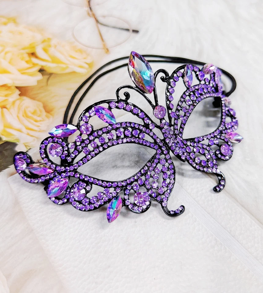 Purple Masquerade Ball Mask, Black Party Mask, Lavender Crystal Mask, Prom Mask - Image 4 of 4