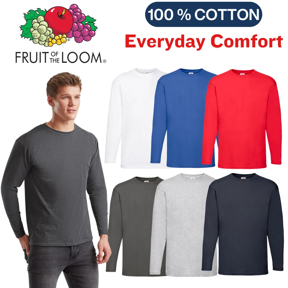 Fruit of the Loom Mens Valueweight Long Sleeve Cotton T-Shirt – Plain Casual Top - Image 1 of 1