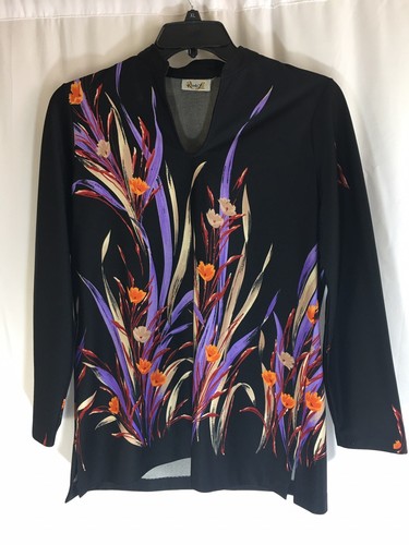 Camisa vintage para mujer Rhoda Lee cuello en V talla S negra floral años 70’s - Imagen 1 de 6