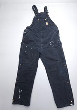 Vtg Carhartt Bib Overalls Mens 44 x 34 32"ins Black Unlined Double Knee Canvas