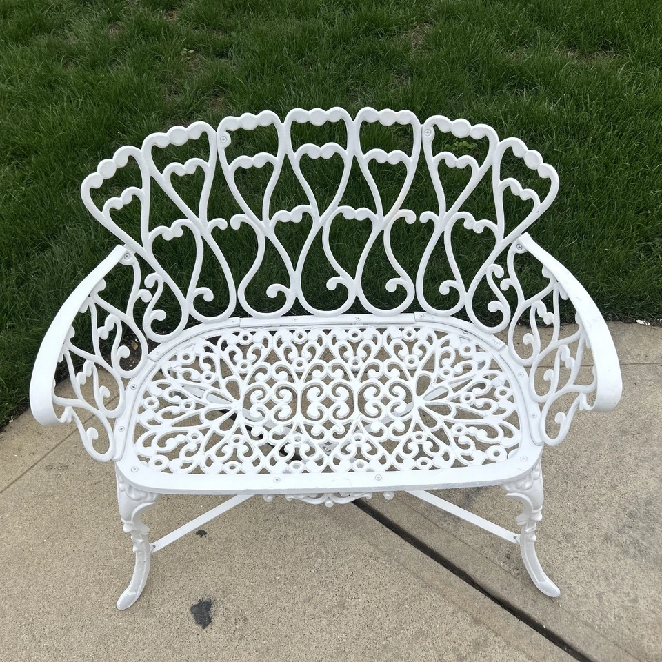 Nice White Cast iron White Bench With Flower Pot With A Fresh Coat Paint. - Image 4 of 4