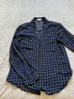 Express Women Sheer Plaid Long Sleeve Portofino Button-Up Shirt Blue Size M