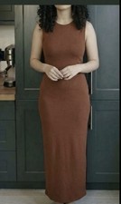 Zara Dress Size S Rust Orange Bodycon Midi Open Back Cutout Sleeveless Knit