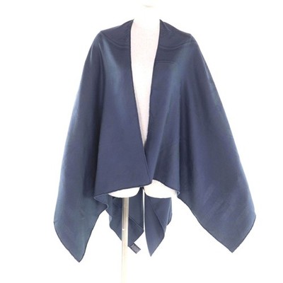 Excellent HERMES poncho Exlibris Leather Navy cashmere Women