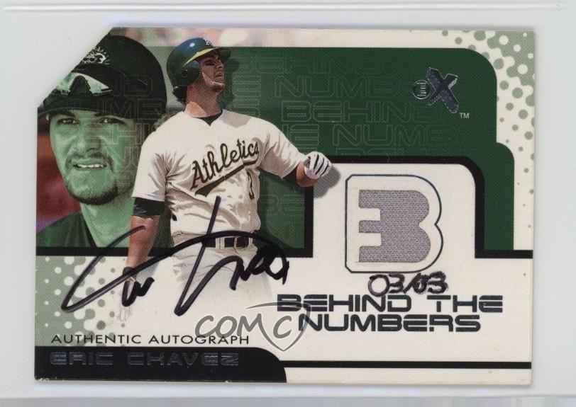 2001 Fleer E-X Behind the Numbers Jerseys Auto 3/3 Eric Chavez 0zv5