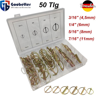 50tlg Klappsplinte Sortiment Bolzensicherung Klappstecker Splinte 4,5/6/8/11mm