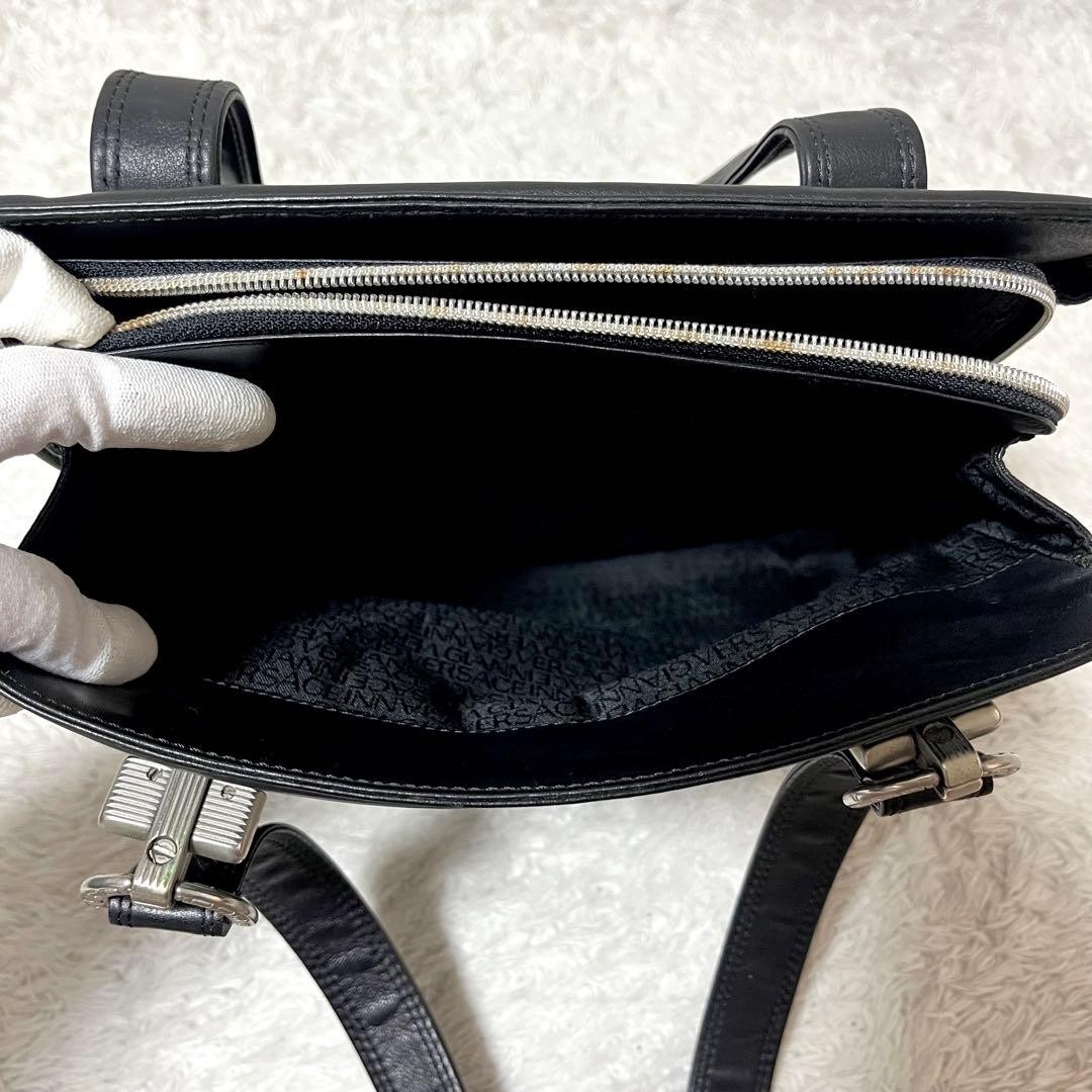 GIANNI VERSACE Leather HandBag Tote Bag Medusa Embossed Silver Hardware Black thumbnail 18