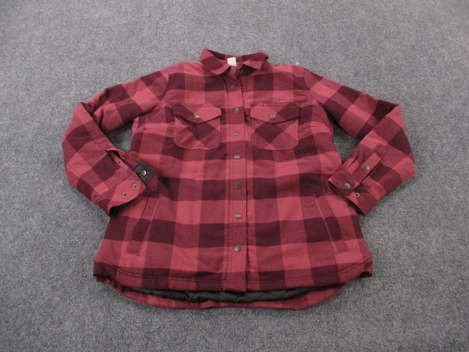 Duluth Trading Jacket Mens M Red Plaid Flannel Puffer Lined Outdoors Hiking