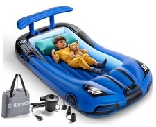 Inflatable Toddler Travel Bed with Safety Bumpers  2 Mins Auto Inflation Blue