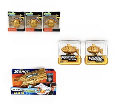 Gold Toy Bundle Lot X-Shot Blaster + Robo Fish + SpongeBob Rare Variant Toys
