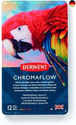 Derwent Chromaflow Buntstifte im 12er Set in Metallbox, 3,5 mm Minenstärke,