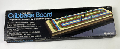 Vintage 1983 Cribbage Board 3 Track Pressman Sure-Lane Solid Wood #1011 Complete