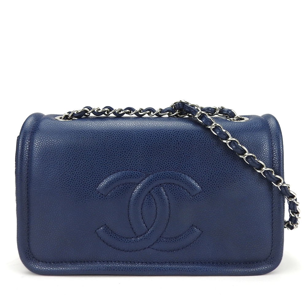 Vintage CHANEL Navy Caviar Leather Coco Shoulder Bag Matelasse-image