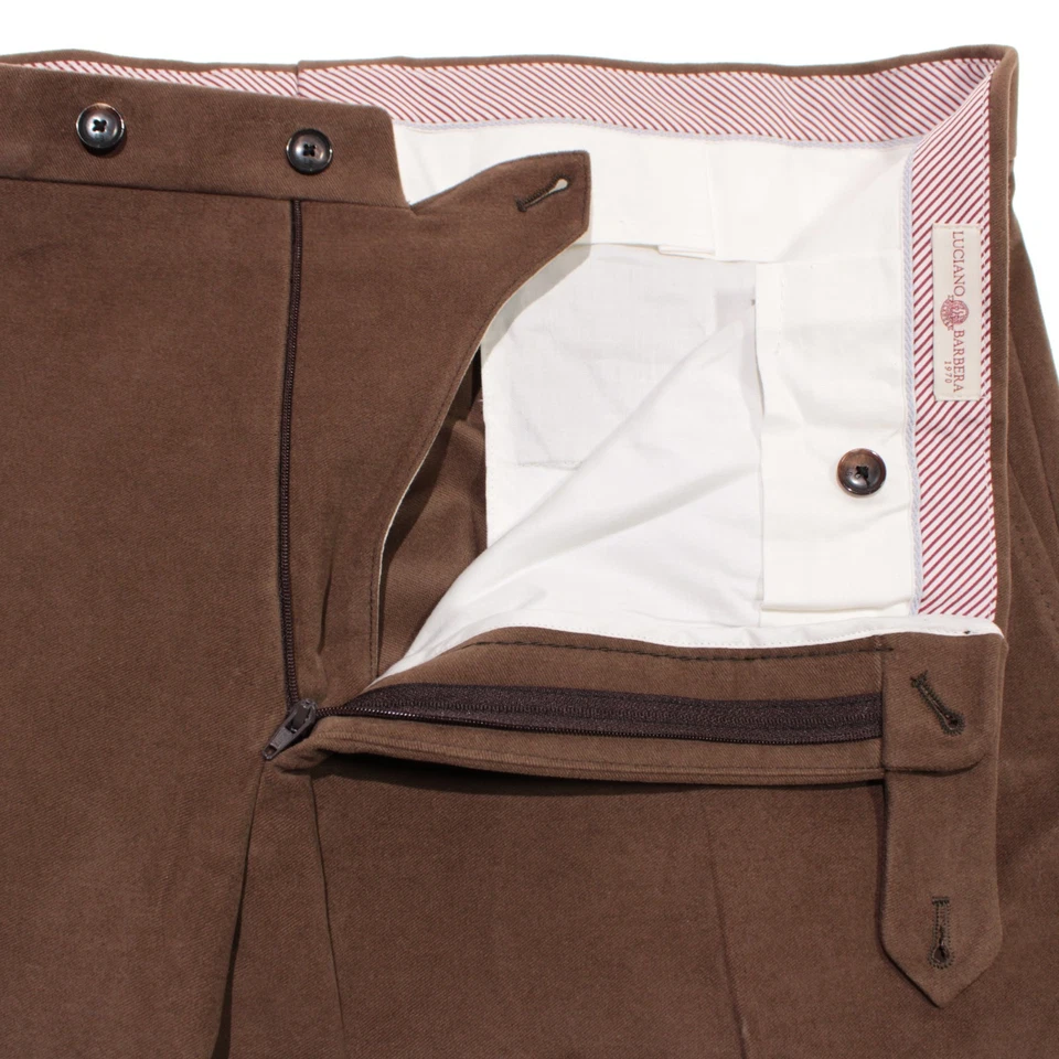 Chinos Luciano Barbera nuevos con etiquetas/informales talla 54 (38 EE. UU.) algodón marrón liso Foto 3 de 4