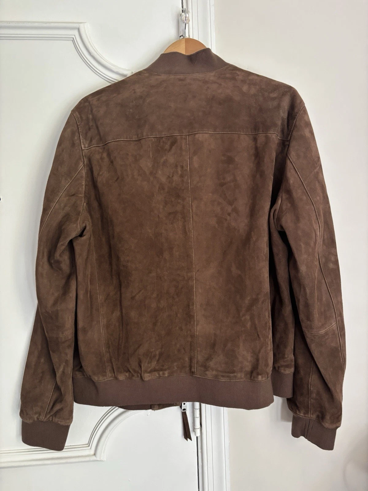 ALLSAINTS Kemble 2XL Suede Bomber Jacket Brown Full Zip Band Collar Solid image 5