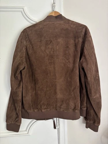 ALLSAINTS Kemble 2XL Suede Bomber Jacket Brown Full Zip Band Collar Solid image 5