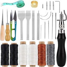 Leder Nähwerkzeug Set 26-teilig mit Ahle, Nadel und Wachsfaden