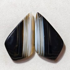 46 Cts Natural Black Banded Agate Drilled Pair Cabochon Gemstone 38.9 X 22 MM