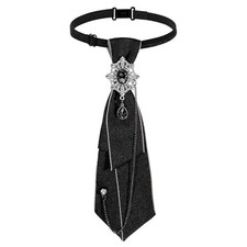 Adjustable Pre-Tied Black Tie for Women, Vintage Crystal Neck Tie Bow Tie for