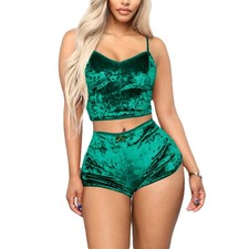 Velvet Woman's Pyjama Set Solid Backless Sleepwear Casual Green 3XL 18 