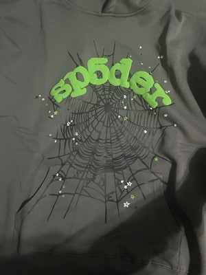 Sp5der OG Wait Web Slate Gray/Green Mens Hoodie Size L Large