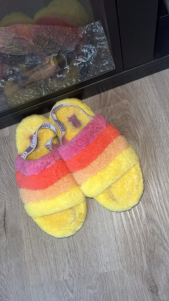 UGG Tasman rainbow пушистые тапочки в желтый и розовый - Изображение 4 из 4