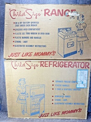 RARE Toymaster Child Size Range & Fridge ''Just Like Mommy's'' NOS Montgomery Ward