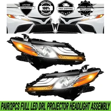 2PCS Full LED DRL Projector Headlight W/ Bulb For Toyota Camry XLE XSE 2018-2024