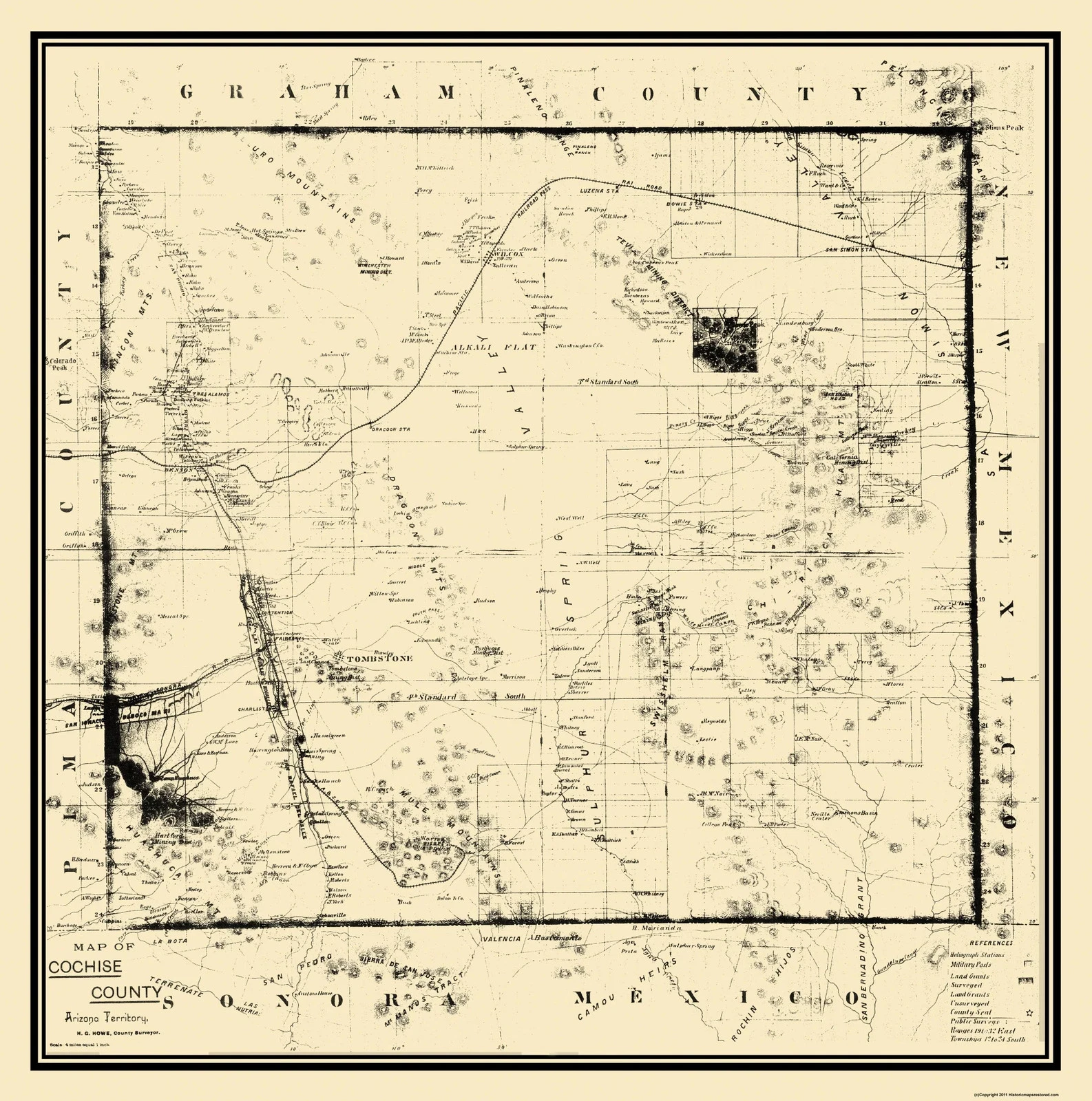 Historic County Map - Cochise County Arizona - Howe 1890 - Vintage Wall Art