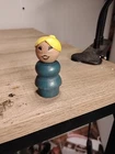 Vintage Fisher Price little people wood Blue woman Mom Teacher Fancy eyes Blonde