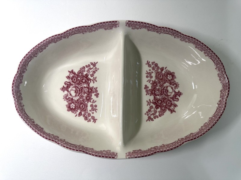 Johnson Brothers RED TRANSFERWARE Old Britain Castles Divided Serving Dish