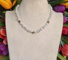 Nabco Cultured Pearl Necklace 14K Yellow Gold Nuggets Statement 16”