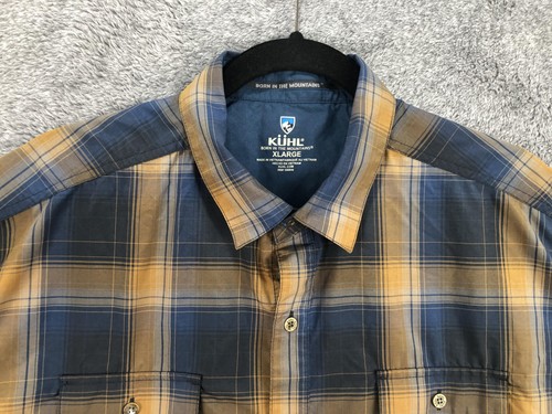 Camicia Kuhl uomo XL blu giallo a quadri manica corta con bottoni outdoor escursionismo - Foto 4 di 20