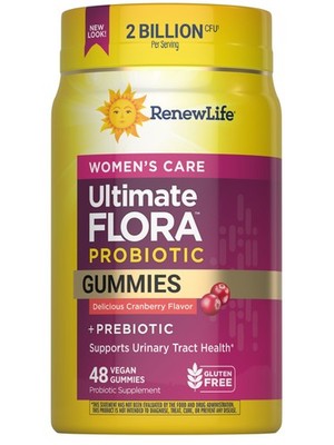 Ultimate Flora Probiotic + Prebiotic | 48 Cranberry Gummies | by Renew Life
