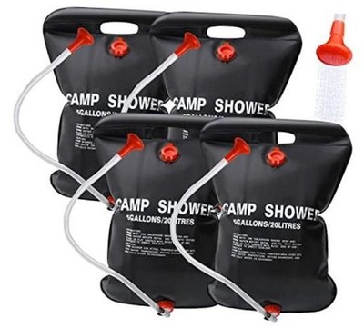 DkOvn 1/2/4 Pack 5 Gallons/20L Solar Shower Bags 4 Pack Black