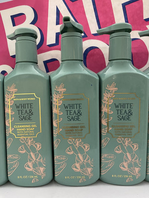 3 New WHITE TEA & SAGE CLEANSING GEL HAND SOAP BATH & BODY WORKS