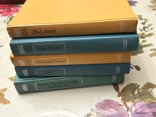 Antique Childrens Classics Books 1950s Collier Black Beauty Robinson Crusoe Lot5