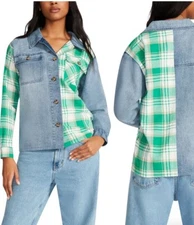 NWOT Steve Madden HYBRID Flannel Plaid Tartan Denim Jacket Shirt Women’s  M