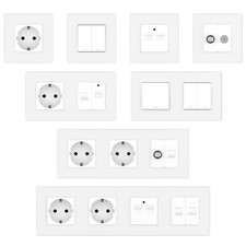 Glas Lichtschalter Steckdose, Wechselschalter, Dimmer, Türklingel, TV, USB, uvm.