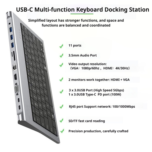 USB-C KeyHub/ 11-in-1 USB-C Multi-function Hub Keyboard Docking Station - 第 18/19 張圖片