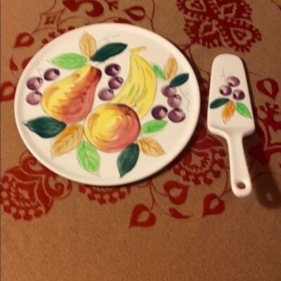 Hand-Painted Ceramic Fruit Plate & Server Set 10'' Round Decorative Kitchenware