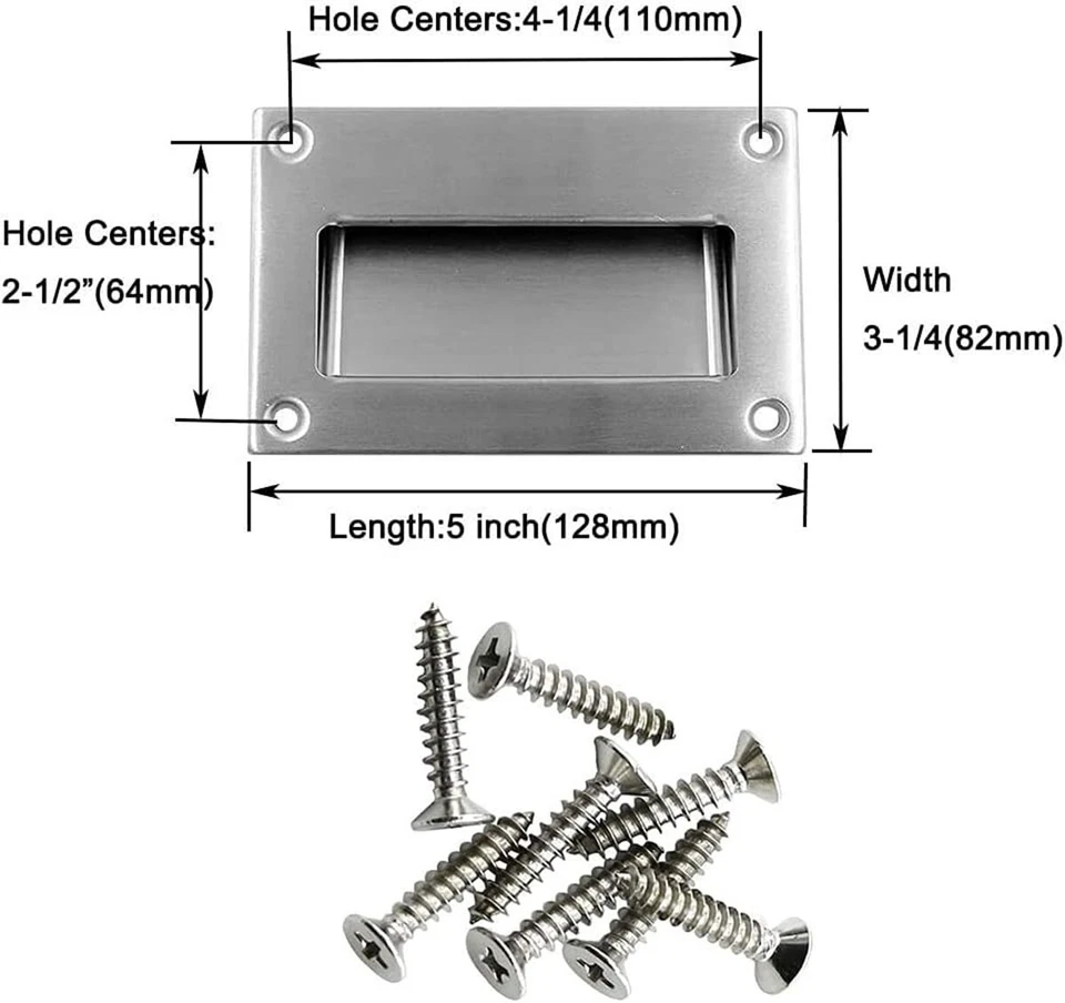 2件装滑动壁橱门把手不锈钢方形冲洗拉手3.2英寸 — 第 3/4 张图片
