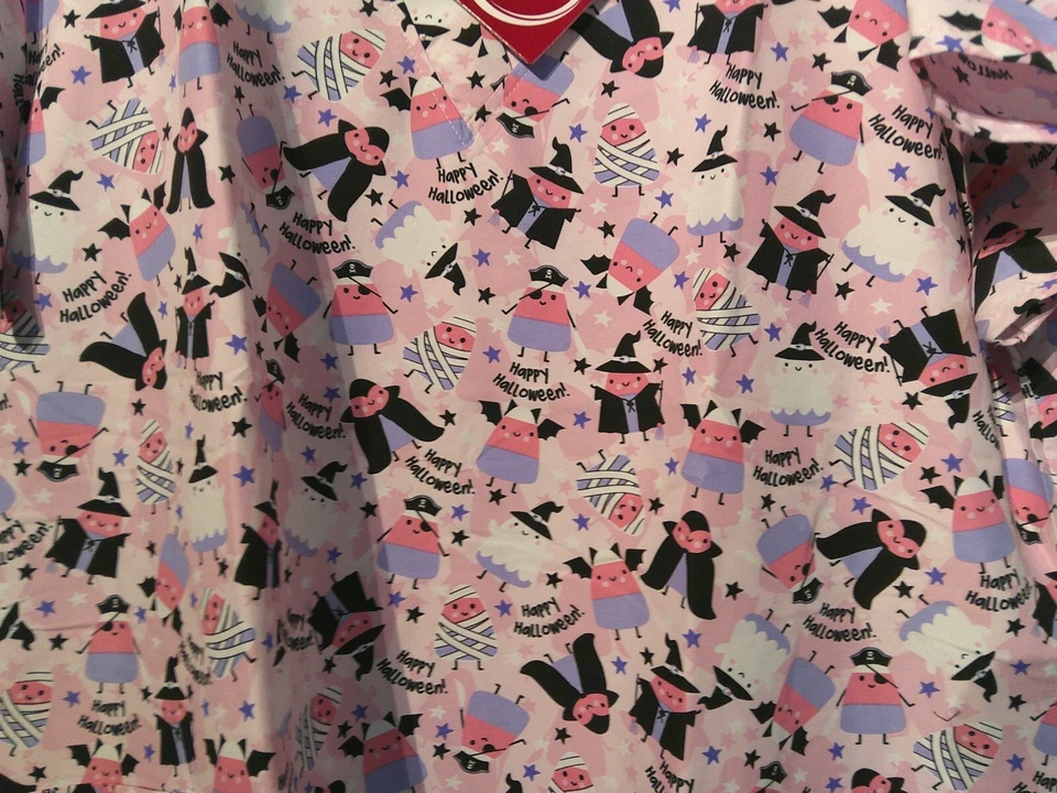 Womens Light Pink Halloween Divine Curves short sleeve Medical Top Plus Size 1X - Image 4 of 4