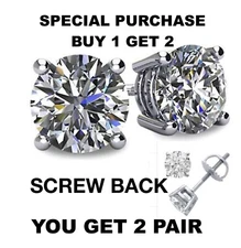 14K WHITE GOLD 1CT BRILLIANT CREATED DIAMOND EARRINGS ROUND STUD SCREW-BACK