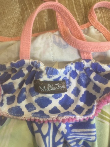 Matilda Jane Romper Girls 4 Floral Pink Purple Ruffle Pockets - Picture 3 of 4
