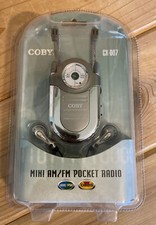 Coby Mini New AM/FM DBBS Pocket Radio Gray/Silver w/Earphones  Neck Strap CX-7