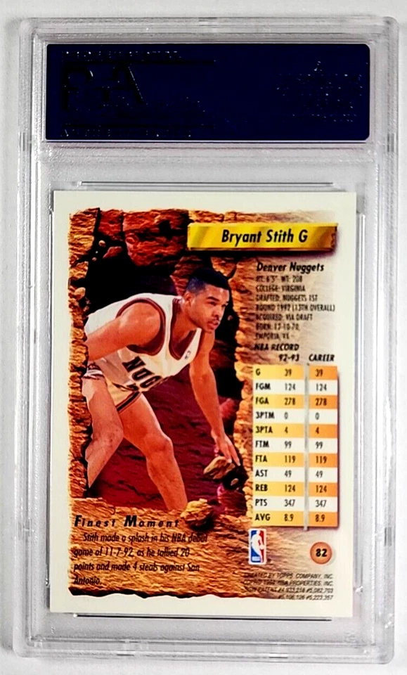 1993 1993-94 Topps Finest Refractor #82 Bryant Stith PSA 9 solo 3 grados superiores Foto 2 de 3