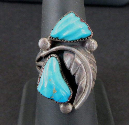 Ring Sterling Vintage türkisfarbene Steine Blumenblatt 925 Silber Ring Größe 7
