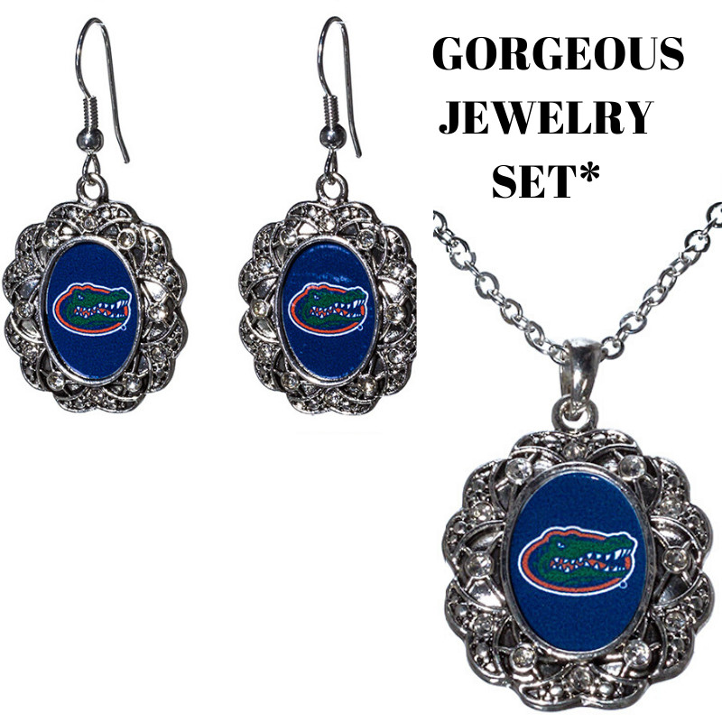 FLORIDA GATORS NCAA Jewelry Set Necklace Earring Fashion Rhinestone Fan Gift 